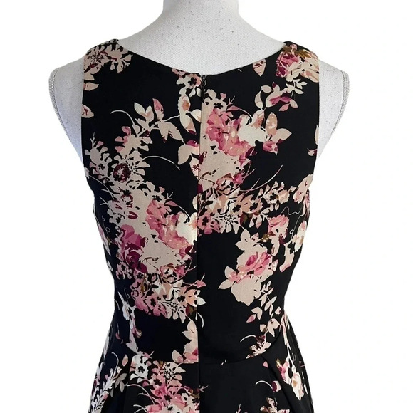 Aqua Black and Pink Floral Pattern Dress Size Medium Sleeveless Knee Length - Picture 5 of 8